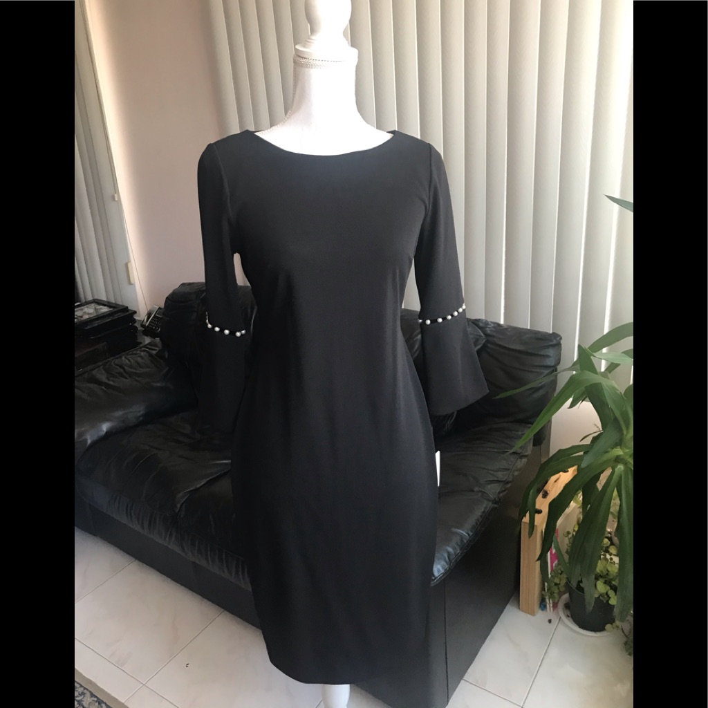 Nwt Calvin Klein Black Dress W/Pearl Details